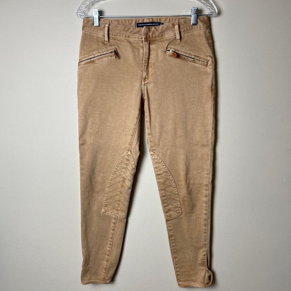 Ralph Lauren Sport Womens 28 Brown Breeches Denim Jeans Pocket Zip Ankle Snaps